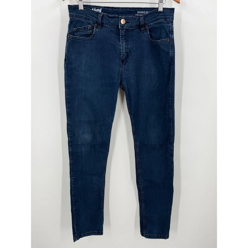 Mugsy Studio Blue Mens Slim Fit Dark Wash‎ Stretch Jeans 34x34